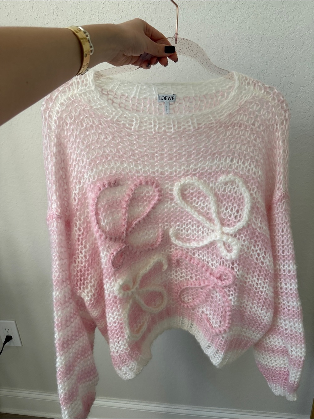 Loewe Pale Pink Hand-Knit Mohair-Blend Crewneck Sweater - Picture 8 of 9